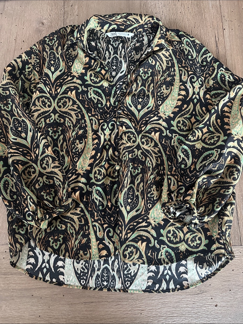 Zara Black Paisley Print Button-Up Blouse